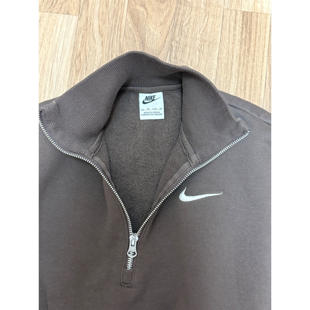 Nike Phoenix Fleece 1/4 Zip Cropped Sweatshirt Brown DQ5767-237 Womens XS - Picture 4 of 6